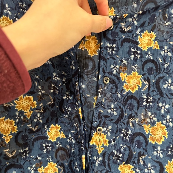 Massimo Dutti Blue Gauzy Floral Blouse Button Up - Picture 3 of 6